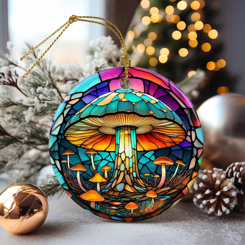 Touber Stained Ceramic Mushroom Ornament - Christmas Ornaments & Home Decor for Mushroom Lovers - Image 4
